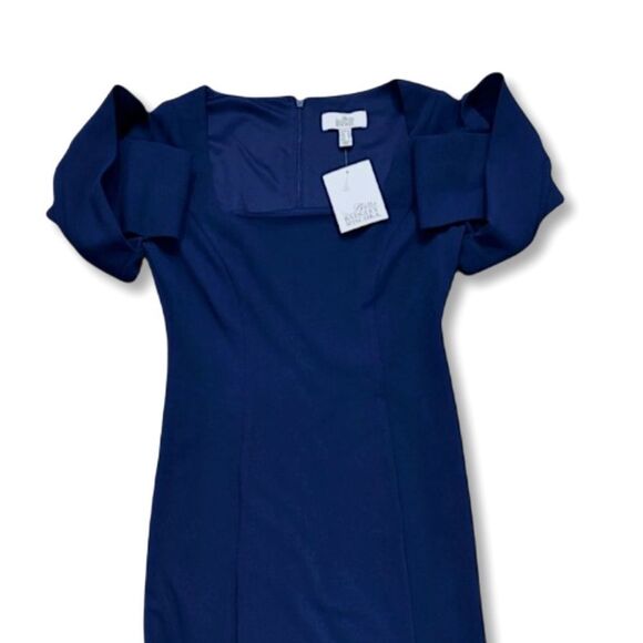 NWT Belle Badgley Mischka Puff Sleeve Gown in Navy Blue - Picture 6 of 15